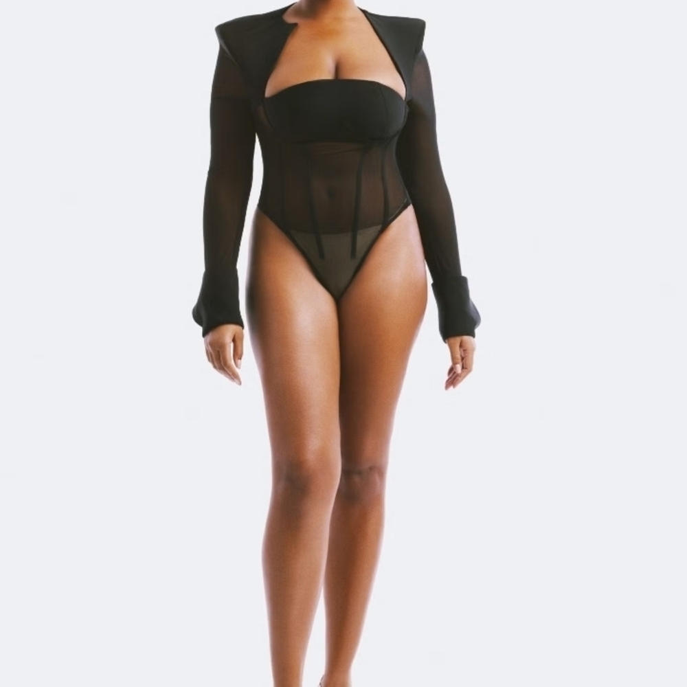 Hanifa Black Fitted Asymmetrical Bodysuit
